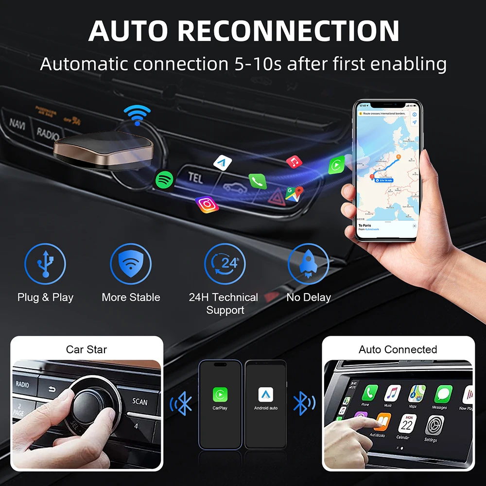 Wireless Carplay Adapter Android Auto 2in 1 Smart Dongle 2025 5G WIFI For iphone Android Phone For Volvo Benz Mg Kia Chery VW image 4