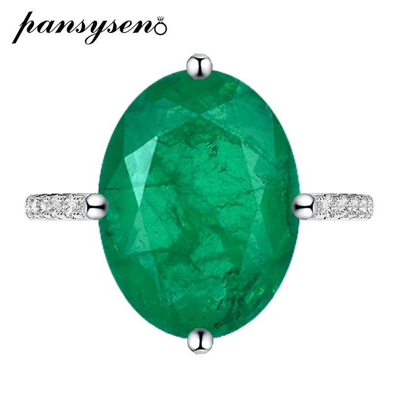 

PANSYSEN Vintage 925 Sterling Silver 12x16MM Oval Emerald Paraiba Tourmaline Gemstone Ring Anniversary Party Jewelry Wholesale