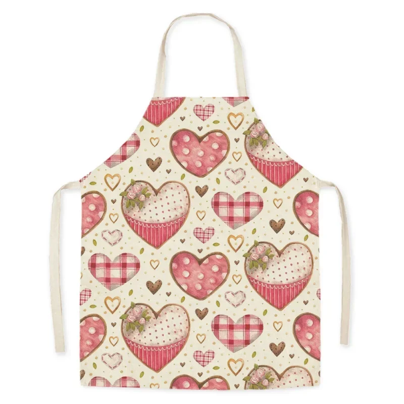 Simple and Atmospheric Cartoon Love Print Pattern Home Kitchen Sleeveless Apron Parent-child Waist Housework Cleaning Bib