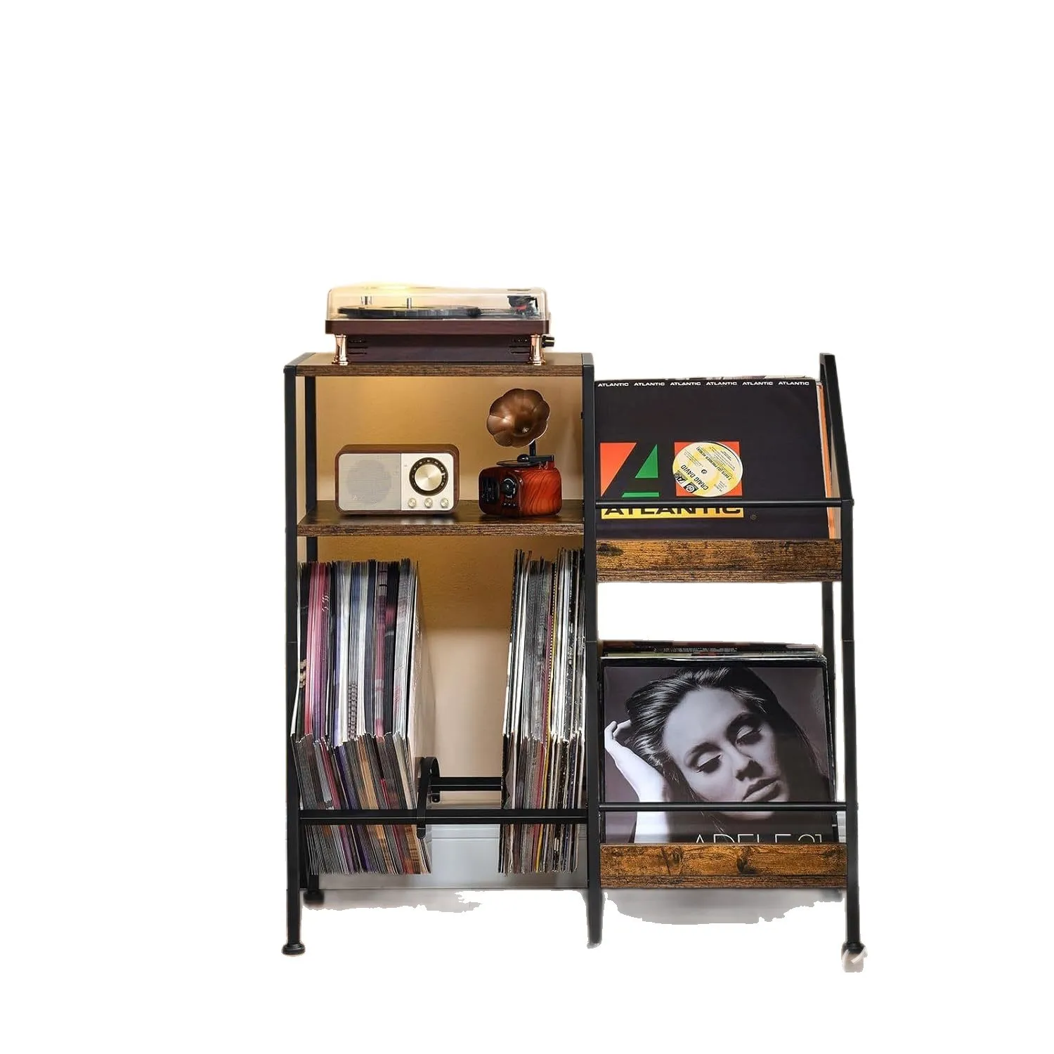 

Комбинированная железная и деревянная стойка для проигрывателя пластинок, гостиная, спальня, прикроватная тумбочка, виниловая пластинка, большая вместительная кабина для хранения