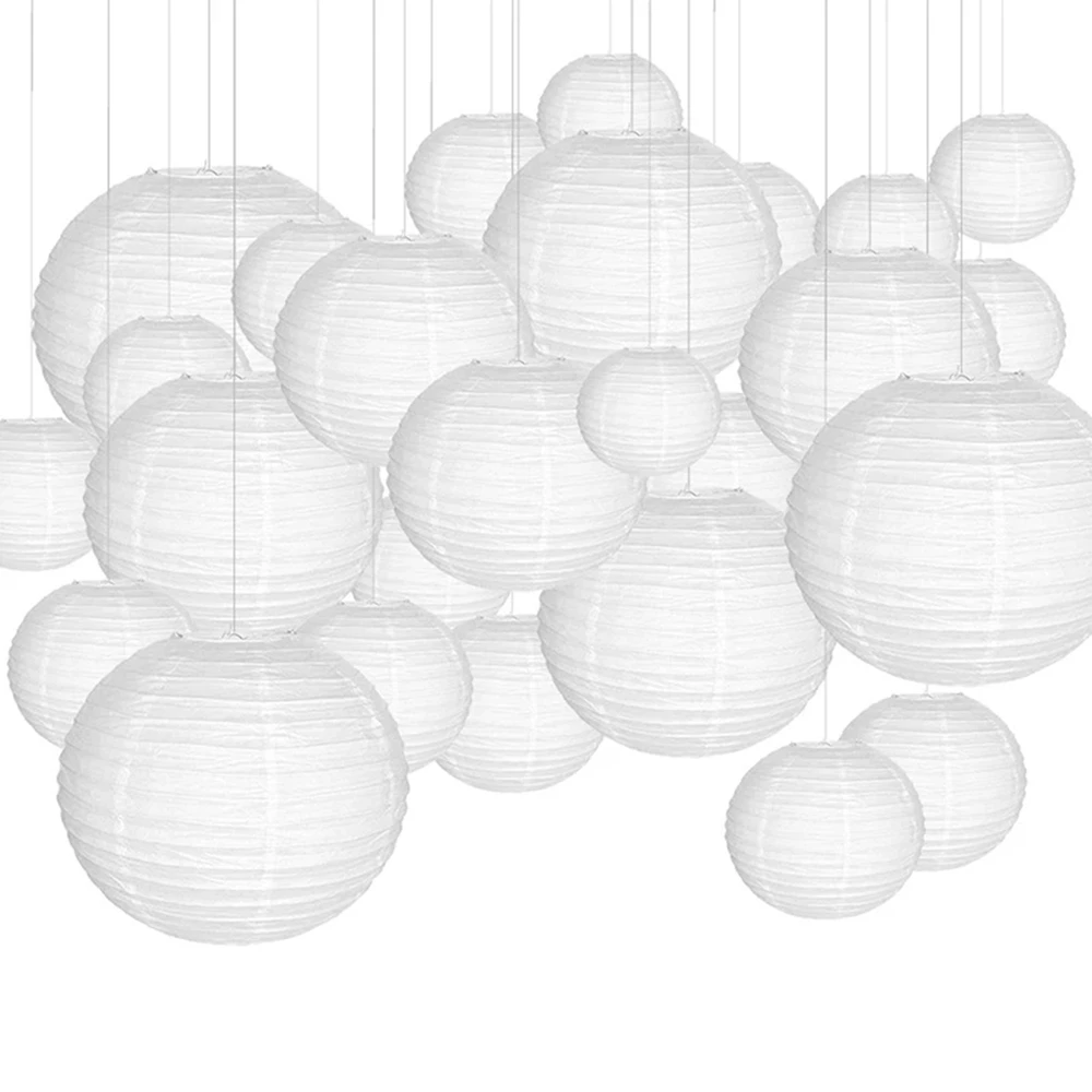 

Chinese Paper Ball Lampion Hanging White Wedding Decoration Paper Lanterns Lampshade Party Decor