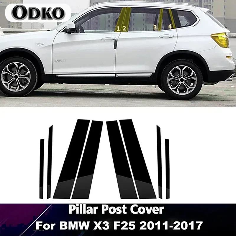 8pcs Car Pillar Posts For BMW X3 F25 2011 2012 2013 2014 2015 2016 2017 Door Window Trim Cover BC Column Stickers Decoration