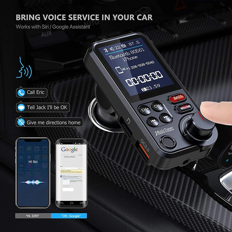 Color big screen car mp3 player U disk music bluetooth car kit FM transmitter EQ mode adjustment USB car fast charge