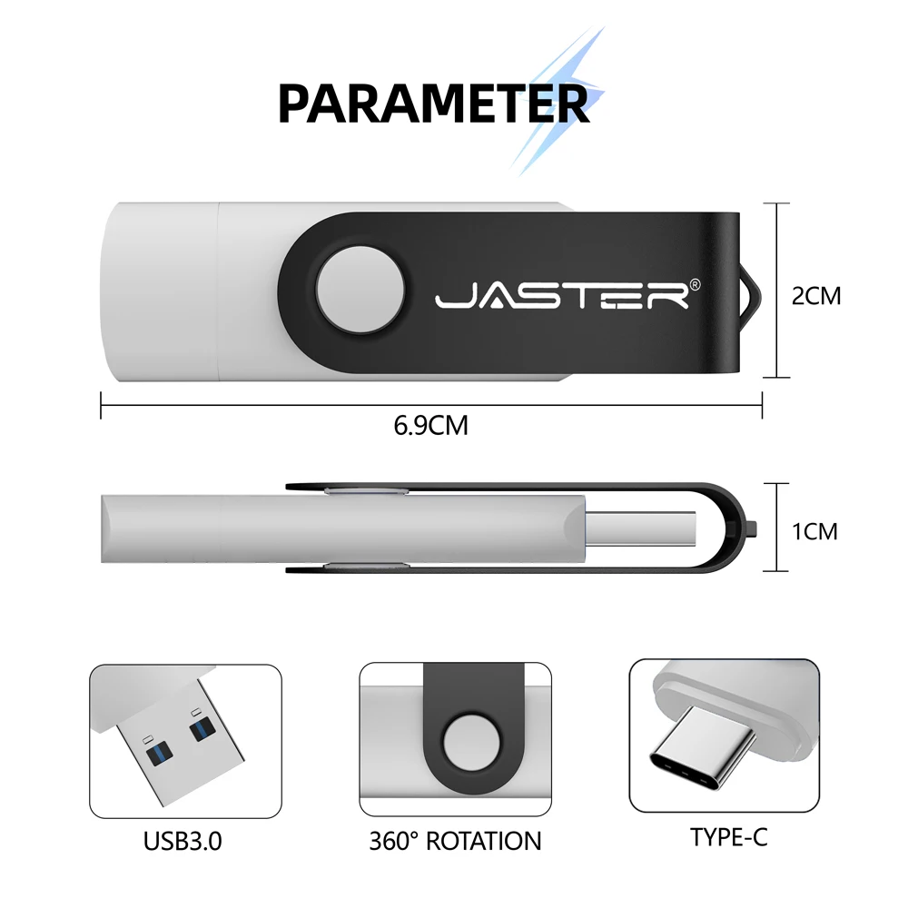 JASTER TYPE-C USB3.0 2IN1 High Speed Pen Drive 128GB Business Gift USB 3.0 Flash Drive 64GB Metal Memory Stick 32GB Pendrive 16G