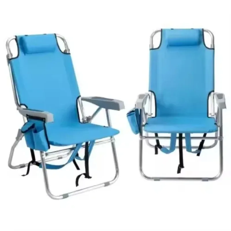 Outdoor Folding Backpack Beach Chair with 5 Position Reclining Adjustable for Sitting Lying Camping