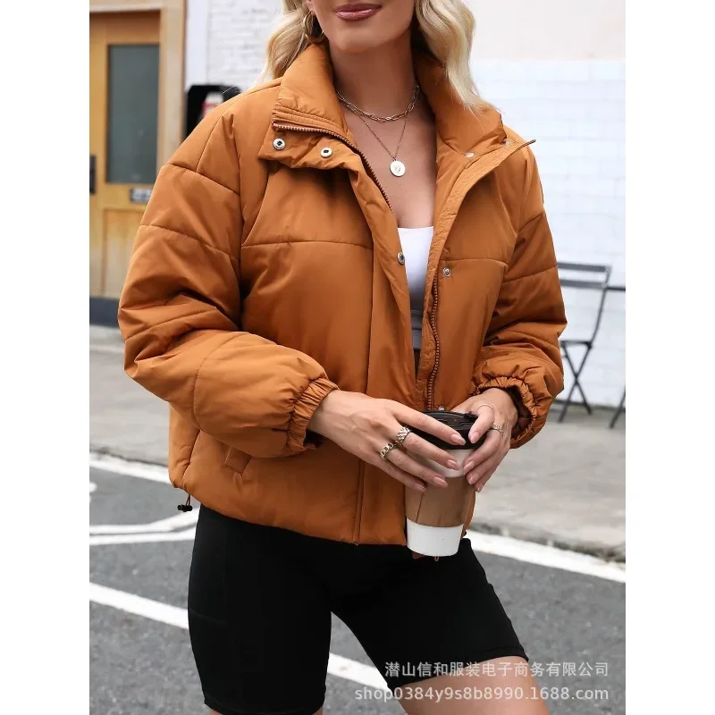 Zipper Cotton-Padded Jacket Coats Drawstring Jacket Trend Pocket Thermal Jacket Parkas Long-Sleeved Outwear Parkas for Women