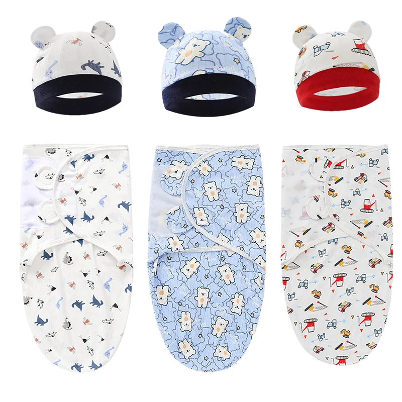 0-6M Baby Blanket Hat Set Cotton Newborn Swaddle Waddle Wrap Infant Sleeping Bag Bedding Receiving Blankets Baby Accessories