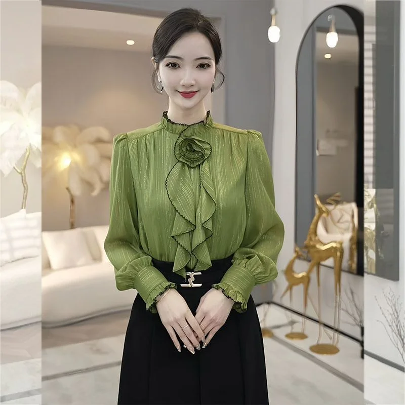 

Women's 2025 New Style Spliced pullover Fashionable Solid Color Slim Fit Versatile Long-sleeved Shirt Top