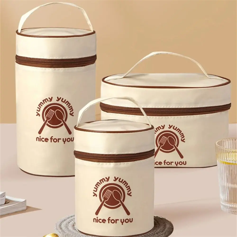 Portable Thermal Lunch Box Large-Capacity Round Barrel Insulated Food Storage Bag Fashion Aluminum Foil Tote Lunch Bag