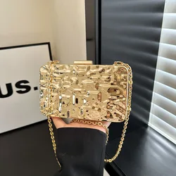 Luxury Golden Evening Bags For Women Wedding Dinner Party Chain Shoulder Cross Body Bag 2024 Designer Purses And Handbags