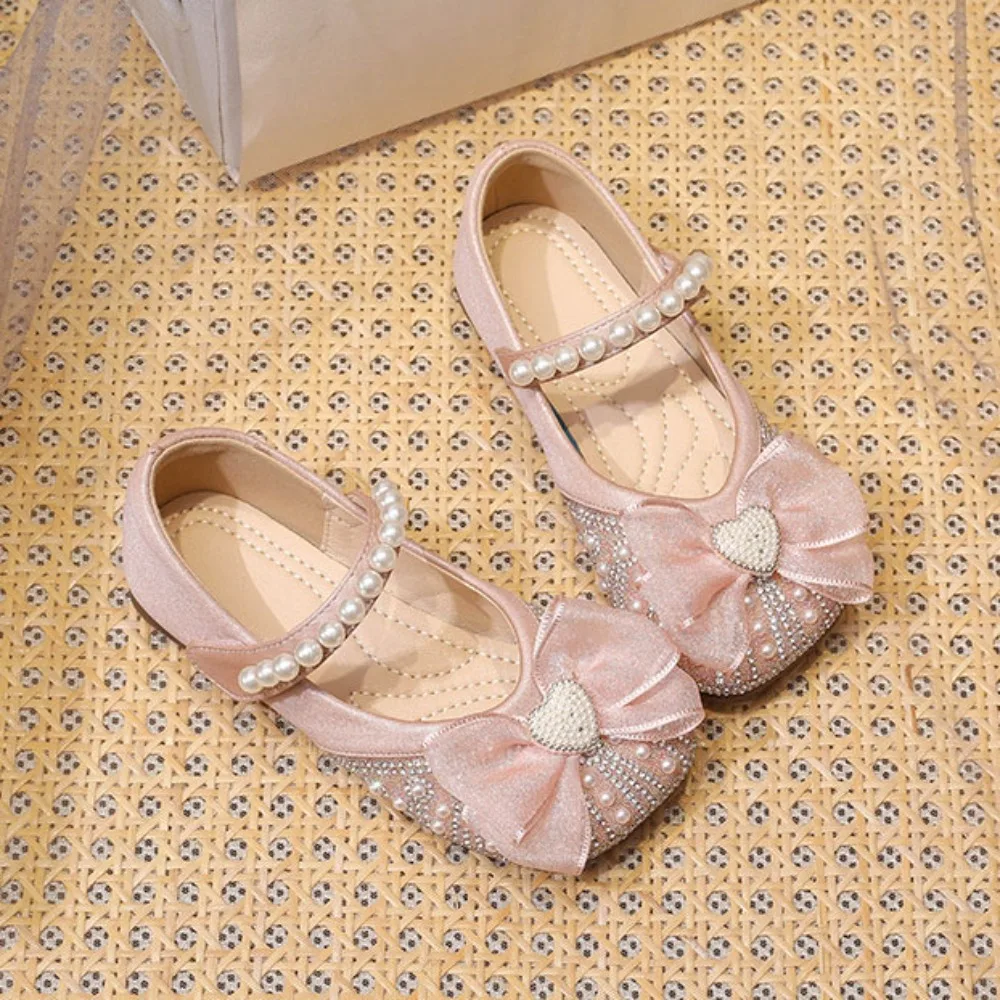 

Fashion Pearl Children Leather Shoes Soft Soled Lightweight Mary Jane Shoe Mesh Bowknot Slip-on Style Kids Shoes Little Girl