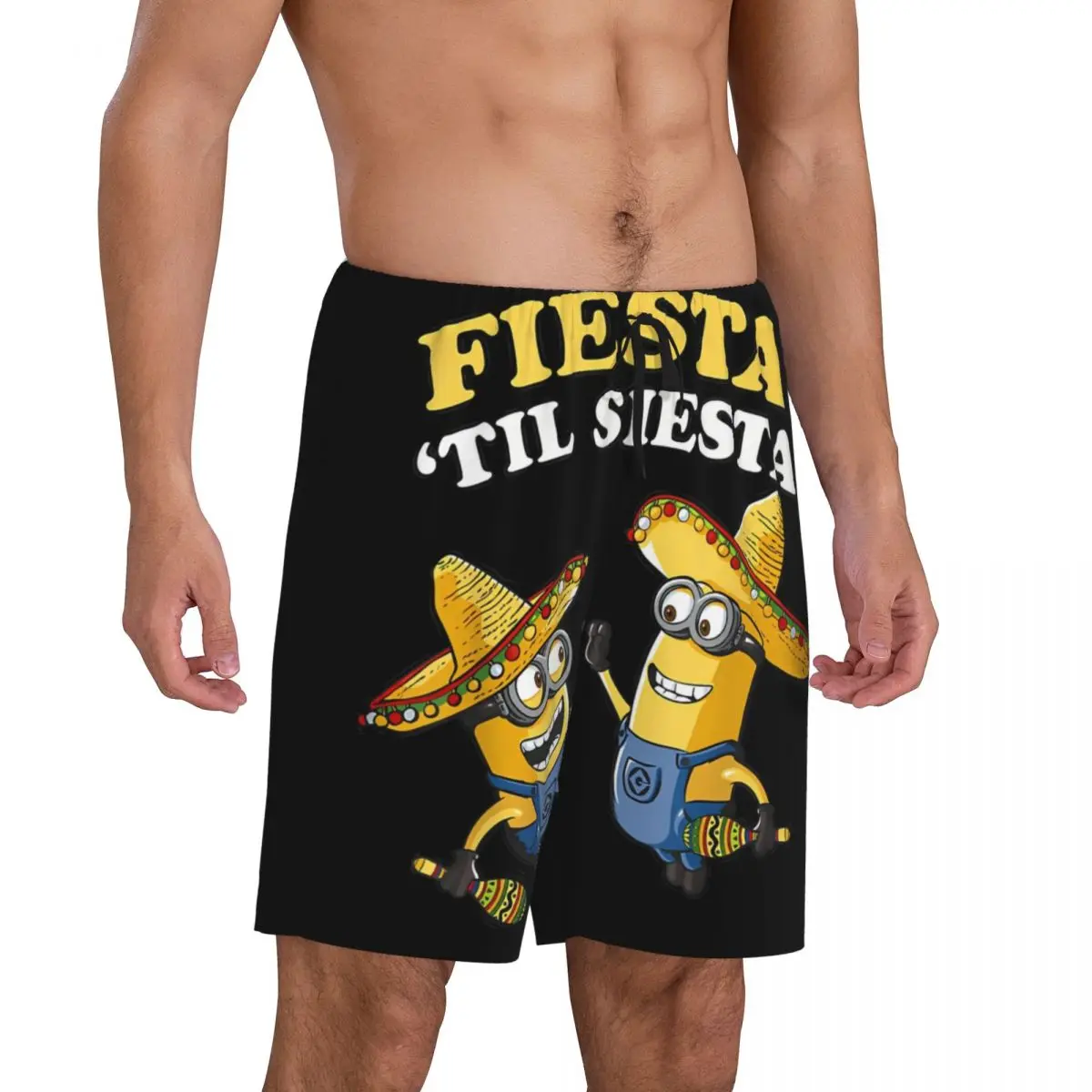 Custom Men's Cartoon Animation Minions Pajama Shorts Print Sleep Pjs Sleepwear Bottoms with Pockets