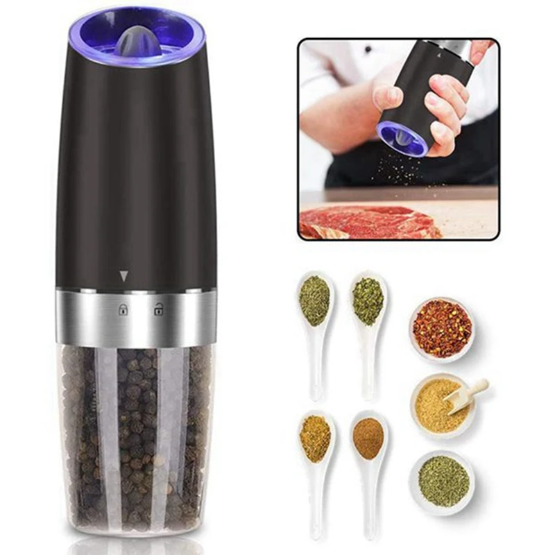 Electric Gravity Pepper Grinder Set Of 2, Automatic Salt And Pepper Mill Grinder, Battery Powered, One Hand Operation