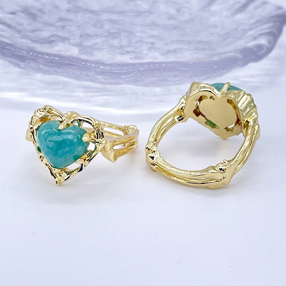 

SHINYGEM Natural Amazonite Heart Shape Ring 18K Genuine Gold Plating Adjustable Ring Women Gifts Wedding Party Trendy Jewelry