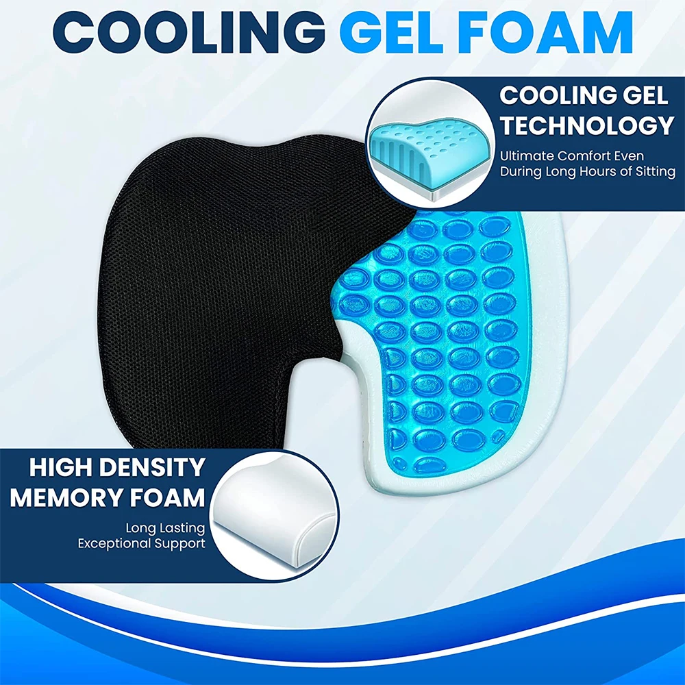 Gel Enhanced Seat Cushion Non-Slip Orthopedic Gel & Memory Foam Coccyx Protect Cushion for Office Chair Car Seat Cushion