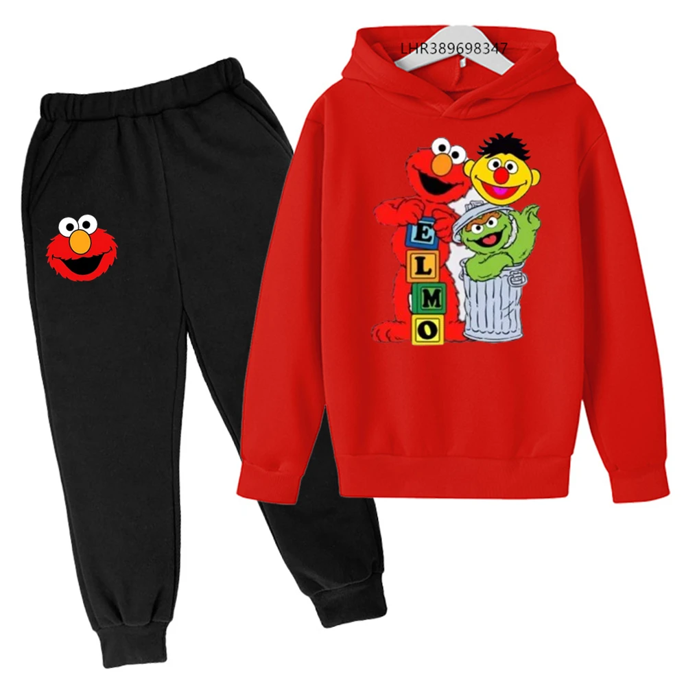 Cartoon Sesame Street Children Hoodie+Pants Clothing Suitable age 3-12 Boys Girls Autumn Winter coat set black Sweatshirt