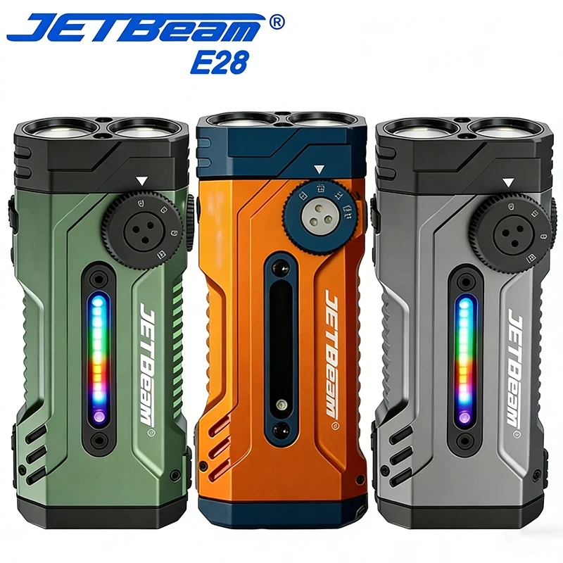 

JETBEAM E28 EDC Multi Mode Tactical Flashlight 3300lm Rechargeable Flashlights UV Black Light Torch Power Bank Bicycle Light