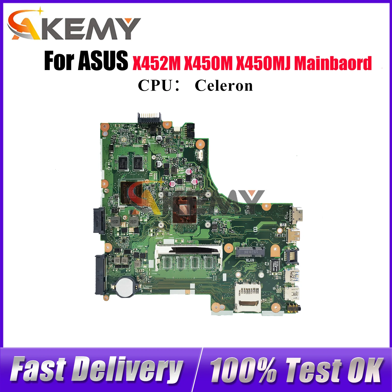 

Материнская плата для ноутбука X450MD для ASUS VivoBook X452M X450MD X450M X450MJ, материнская плата для ноутбука с процессором Celeron, ОК, быстрая доставка