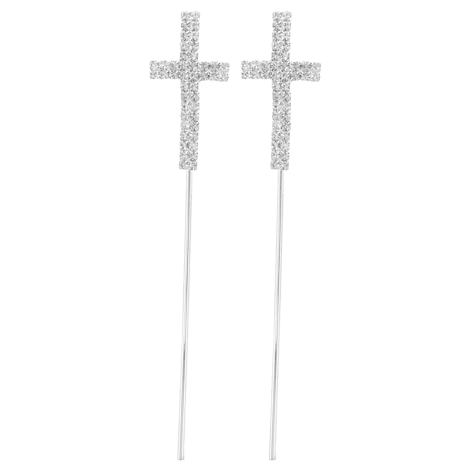 

2Pcs Rhinestone Cake Toppers Cross Design Wedding Party Decorations Crystal Material Cupcake Picks Banquet Gatherings