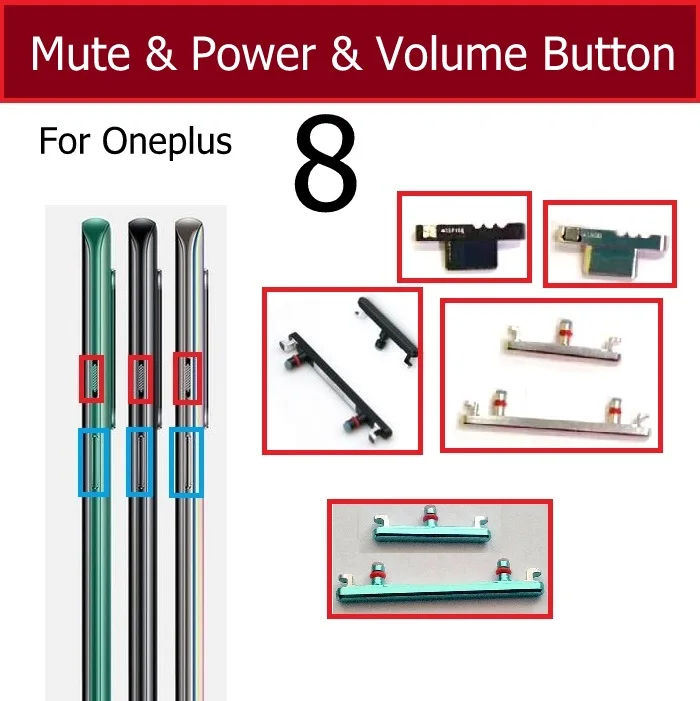 1 Set Side Audio Control Volume + Power Button Keys For Oneplus 8 8 Pro 8T On OFF Mute Button Keypad Replacement Repair Parts