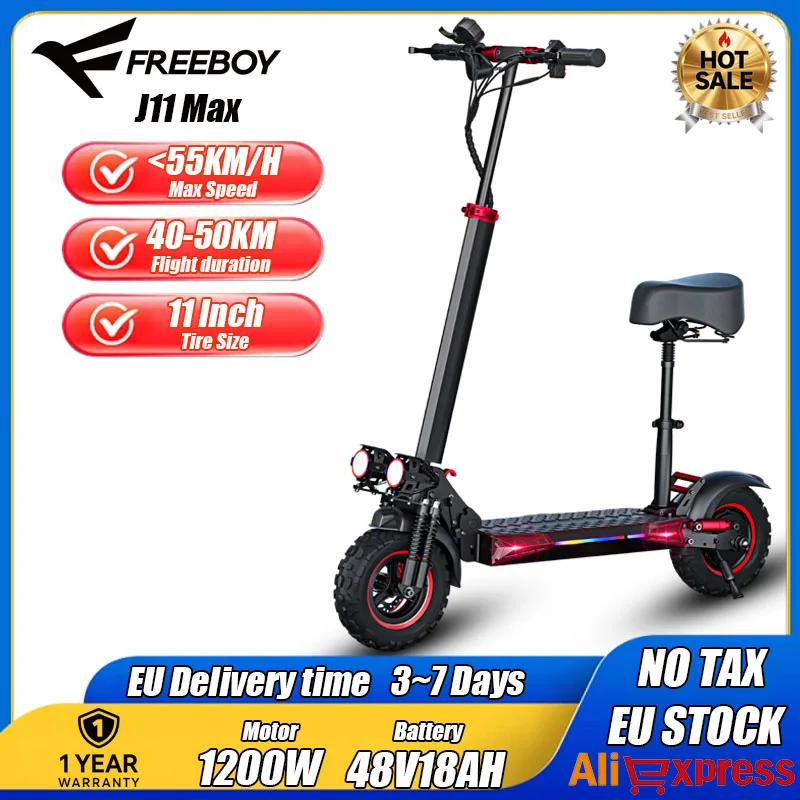 FREEBOY J11 max Elektrische scooter 1200W motor 48V18AH lithiumbatterij Elektrische scooter met stoel Opvouwbare elektrische scooter voor buitenrijden