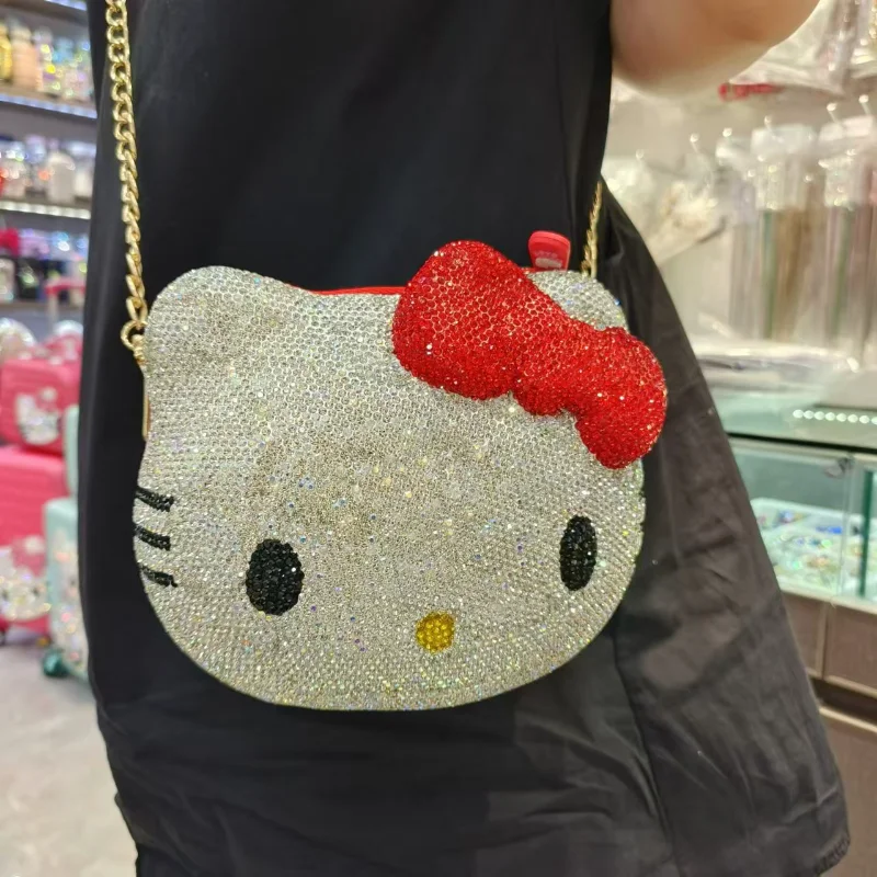 Hello Kitty Anime Cartoon Shape Rhinestone Cartoon Full Of Diamonds Dinner Bag Handmade Diamond-set Lady's Clutch Christmas Gift