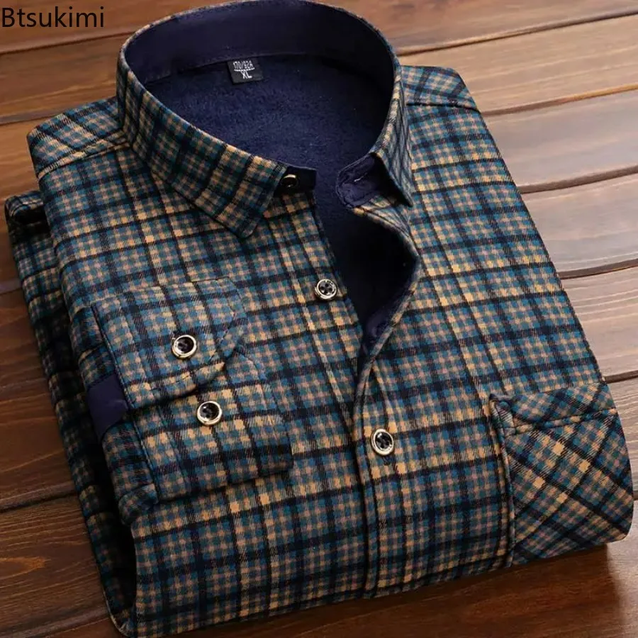 New Design Autumn Winter Warm Plaid Shirts for Men Evening Business Office High Quality Men's Winter Clothing Fashion Tops 2026