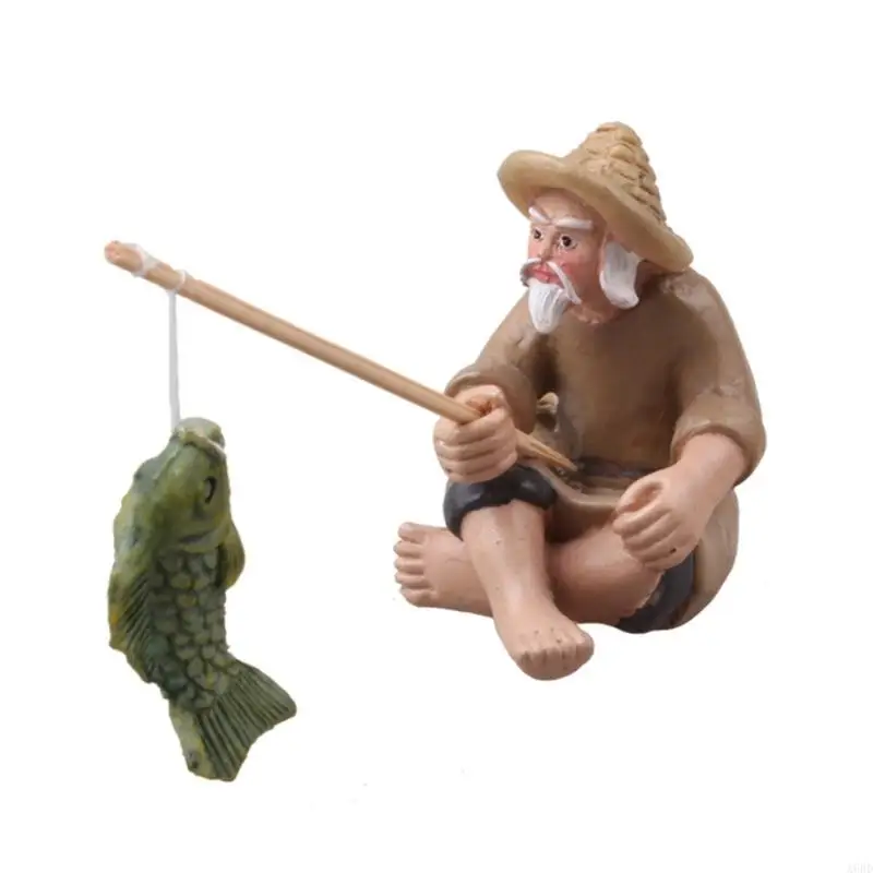 A6HD Trang trí đồ trang trí thủy sinh Fisherman Figurine Fish Tanks trang trí trang trí trang trí