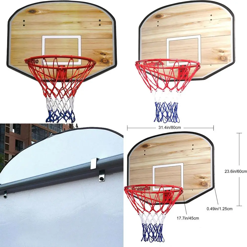 

indoor basketball hoop with wooden backboard and 17-inch steel rim for teenagers and adults - ideal hanging court equipment