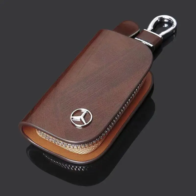 Leather Car Key Case Wood Grain Car Key Cover Key Wallet for Mercedes Benz New B/C/E Class A Class C200L GLC GLK New CLA GLA