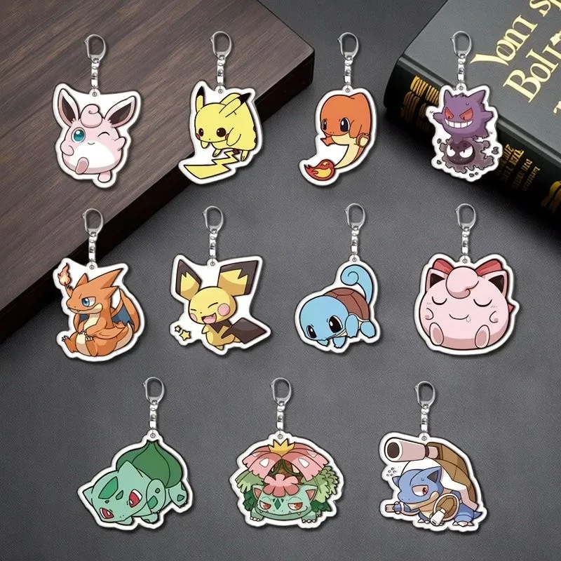 

New Anime Pokemon Pikachu Acrylic Keychain Cartoon Bulbasaur Squirtle Jigglypuff Schoolbag Pendant Kawaii Backpack Accessories