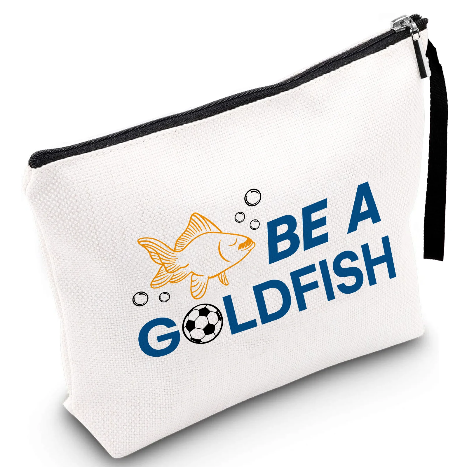 

Be A Goldfish Football Print Linen Makeup Bag Portable Zipper Cosmetic Pouch Travel Toiletry Storage Bag Gift For Soccer Fans