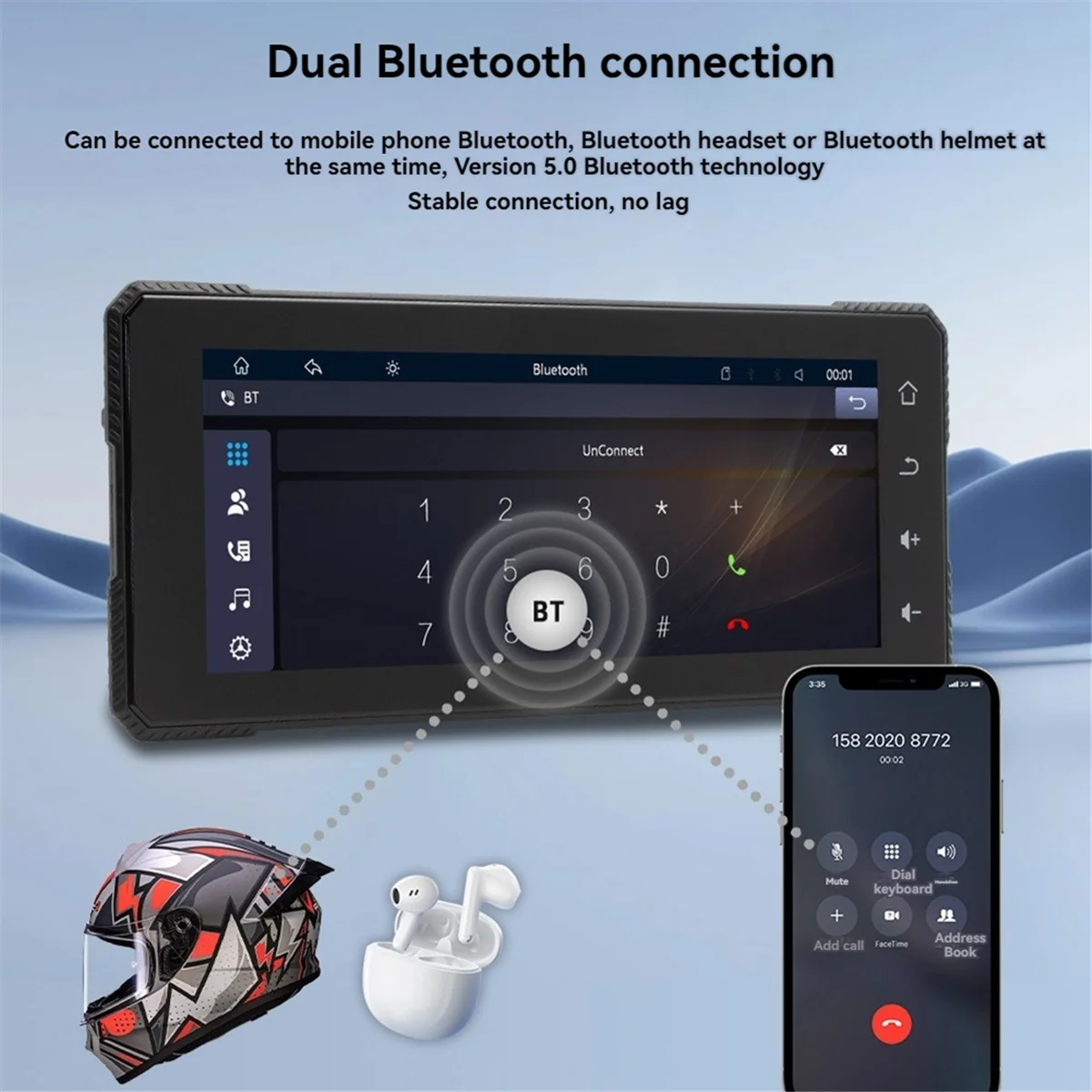 6.86 Inch Motorcycle Bluetooth Portable Screen GPS Navigation IP65 Waterproof Wireless Carplay Android Auto MP5 Player