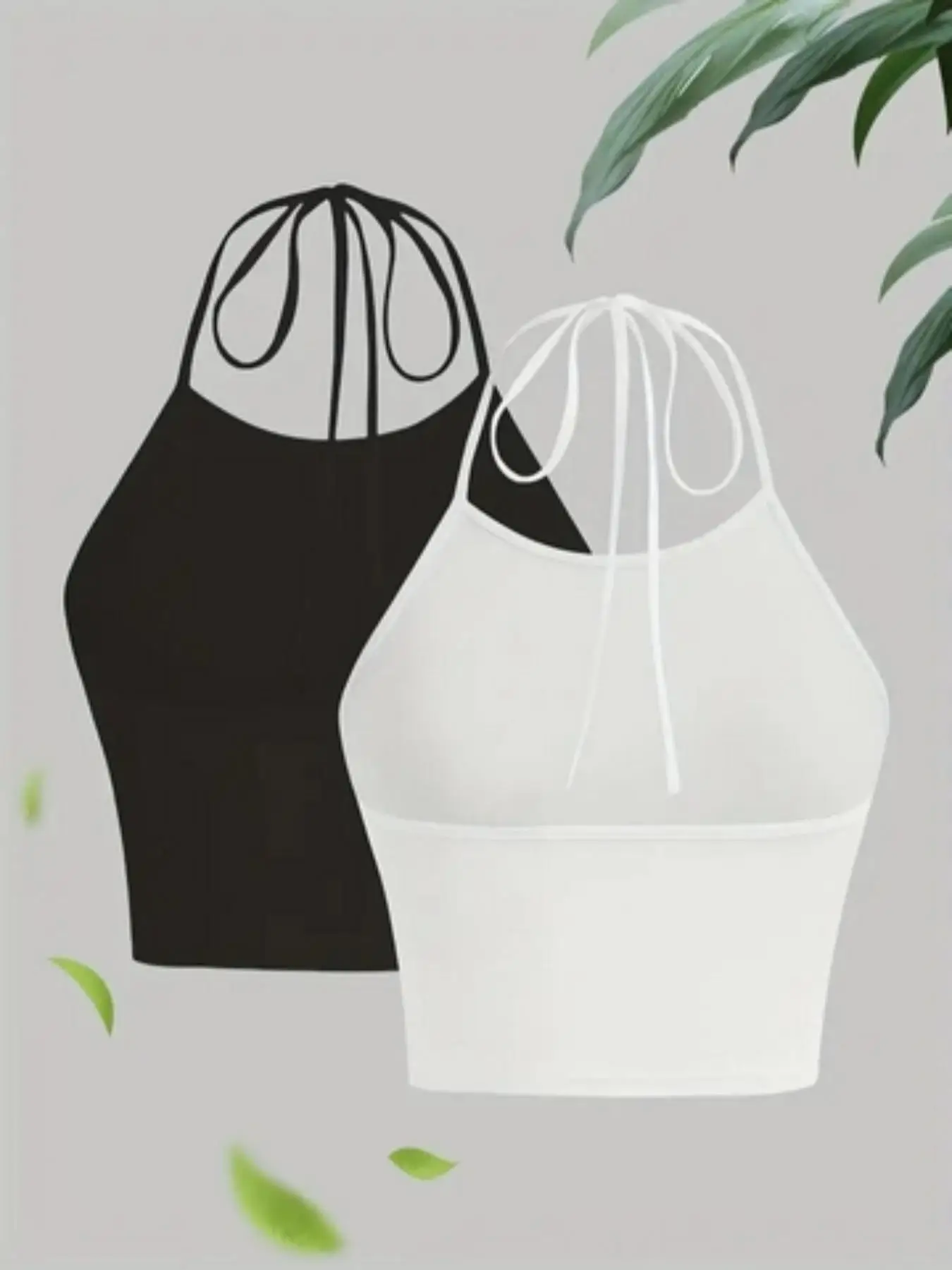 Summer European and American Fashion Solid Color Versatile Black and White Neck Halter Two-Piece Set