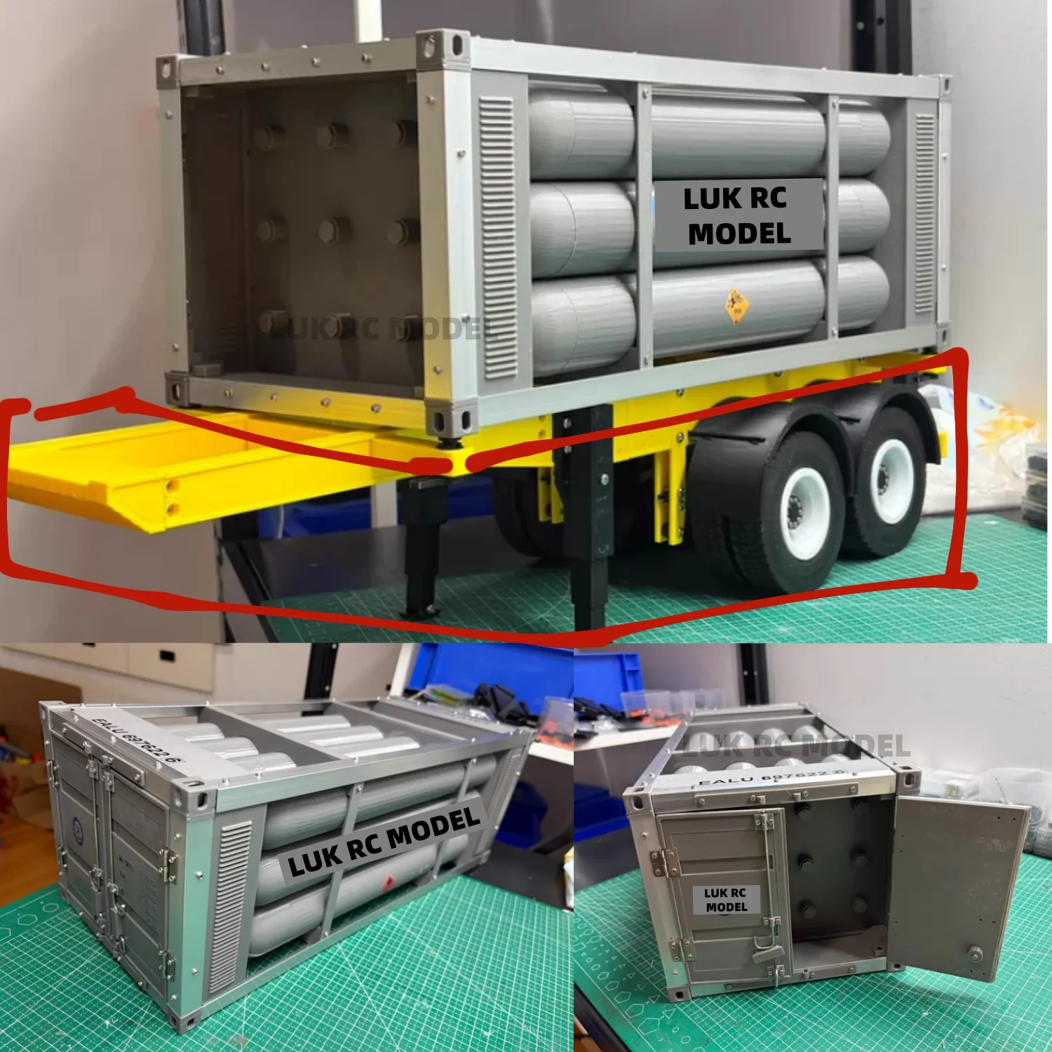 1/14 3D Printing 20ft Torpedo Tube Bundle Container Natural Shipping Container Simulation Gas for HH Trailer TAMITA