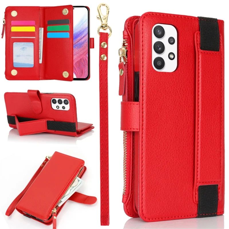 

Leather Case For Samsung Galaxy A51 52 4G 55 5G S22 Ultra 23 PLUS 24FE Zipper Wallet Card Clip Elastic Wristband Protective Case