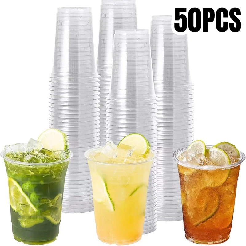 일회용 투명 플라스틱 컵 플랫 뚜껑 음료 컵, 파티 생일 결혼식 캠핑 주방 용품, 12 OZ, 16 OZ, 20OZ