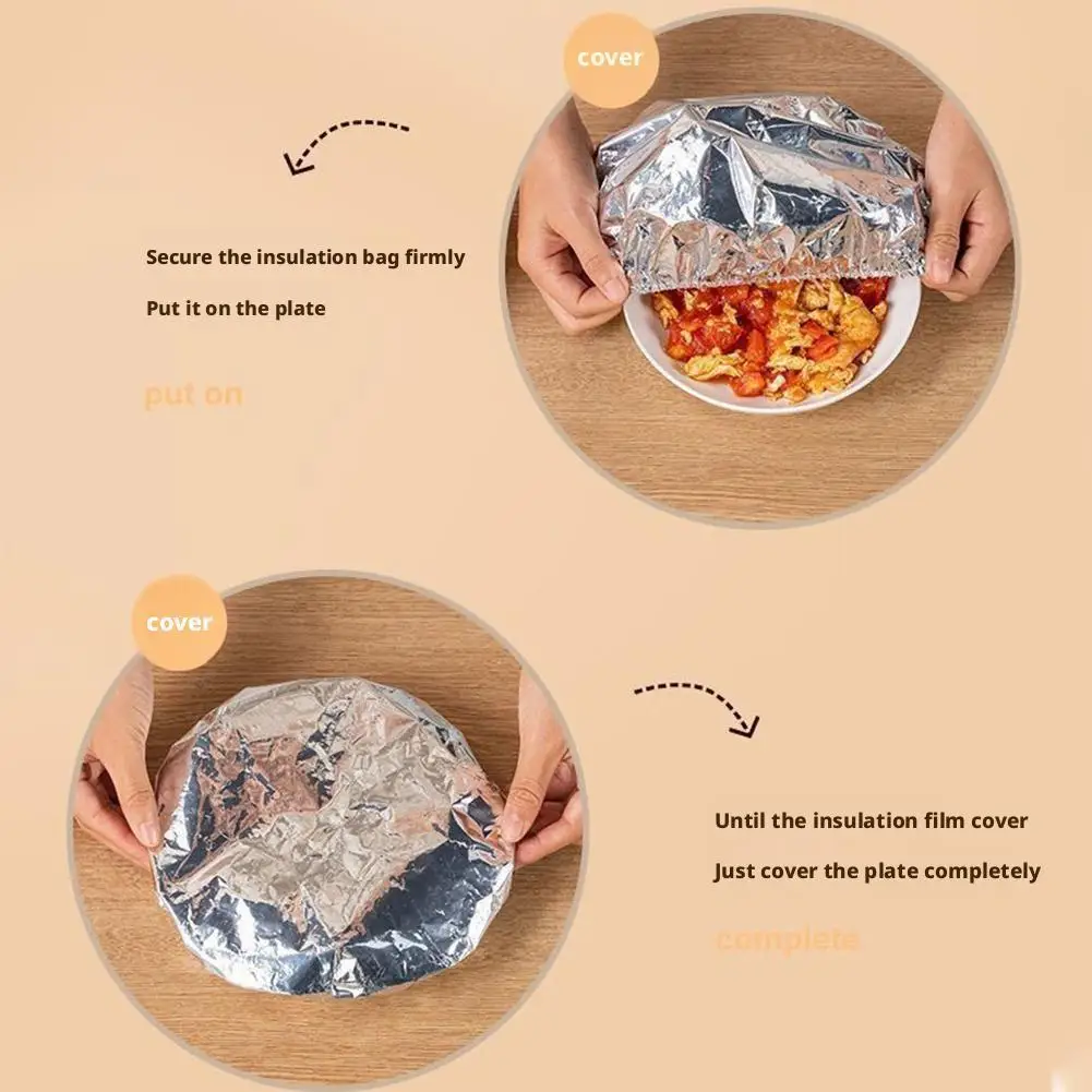 10/50pcs Aluminum Foil Insulation Covers Keep Food Warm Fresh Repeatable Kitchen Food Covers Bowls Plates Adjustable Cling Wrap
