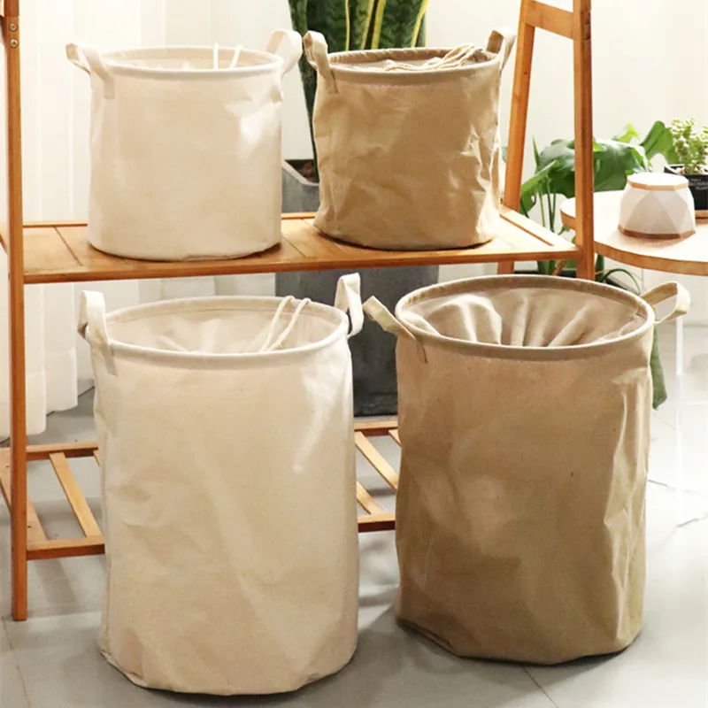 

Large Capacity Cotton Linen Dirty Clothes Storage Basket Round Folding Bundle Mouth Laundry Bucket Toy Organizer