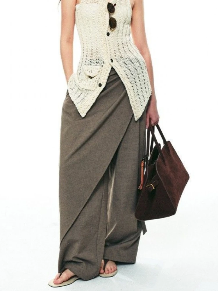 HOUZHOU Vintage Baggy Suit Pants Women Asymmetrical Japanese Style Wide Leg Trousers High Waist Casual Gothic Streetwear Pants