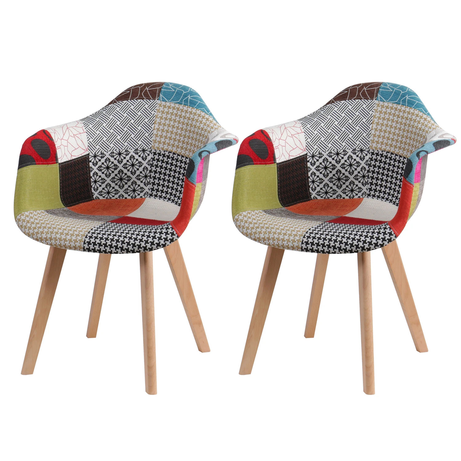 Set of 2 Nordic Dining Chairs Patchwork Fabric Modern Armchairs Luxury Chair Leisure Computer Stool for Living Room Kitchen