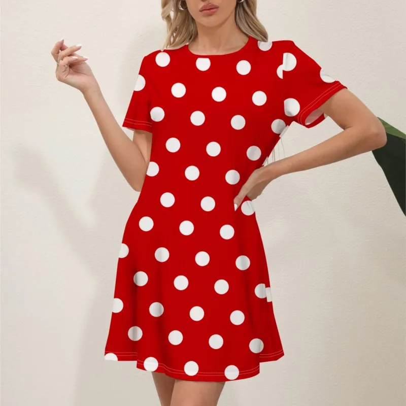 

Summer Women's Short Sleeved Round Neck Polka Dot Mini Dress Elegant And Slim Fit Y2k Vestido Longo Feminino Retro 2024