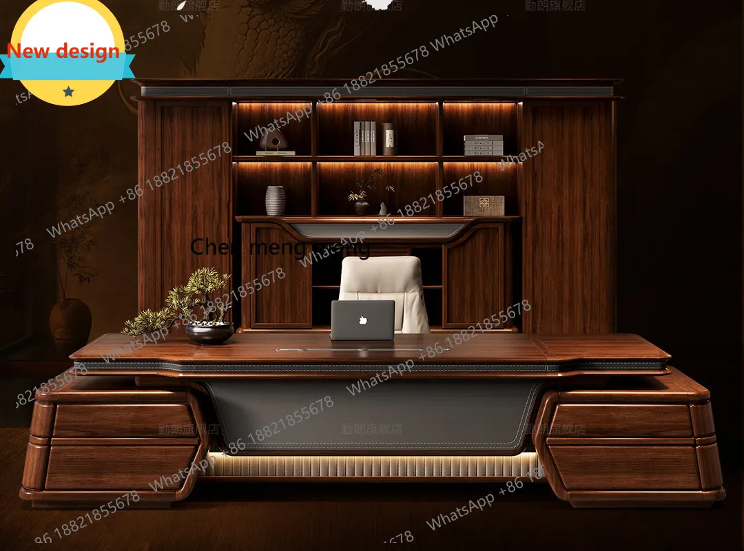 B567 Boss table, combination of new Chinese retro style luxury solid wood high-end walnut president table big desk