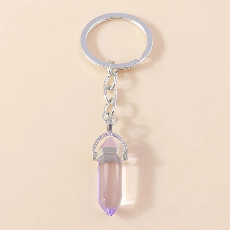 Natürliche sechseckige Säule Stein Schlüsselanhänger Frauen Männer Quarz Opal Kristall Schlüsselanhänger Auge Fatima Hand Sonne Mond Schmuck Party Geschenke – Detail 29