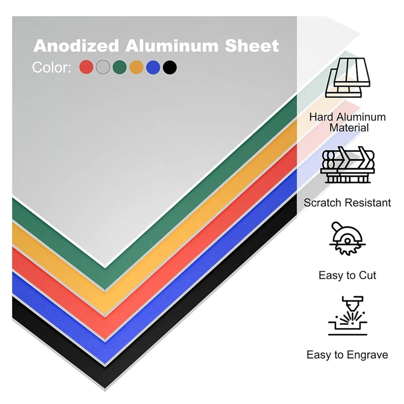 SEWS-Anodized Aluminum Sheet Set, 0.8Mm Thick Engraving Blanks For Laser Engraving DIY Decorative Crafting