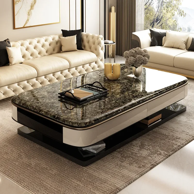 Modern Minimalist 50cm Heightened Microcrystalline Stone Coffee Table Double Layer Large Living Room Furniture 2025 New