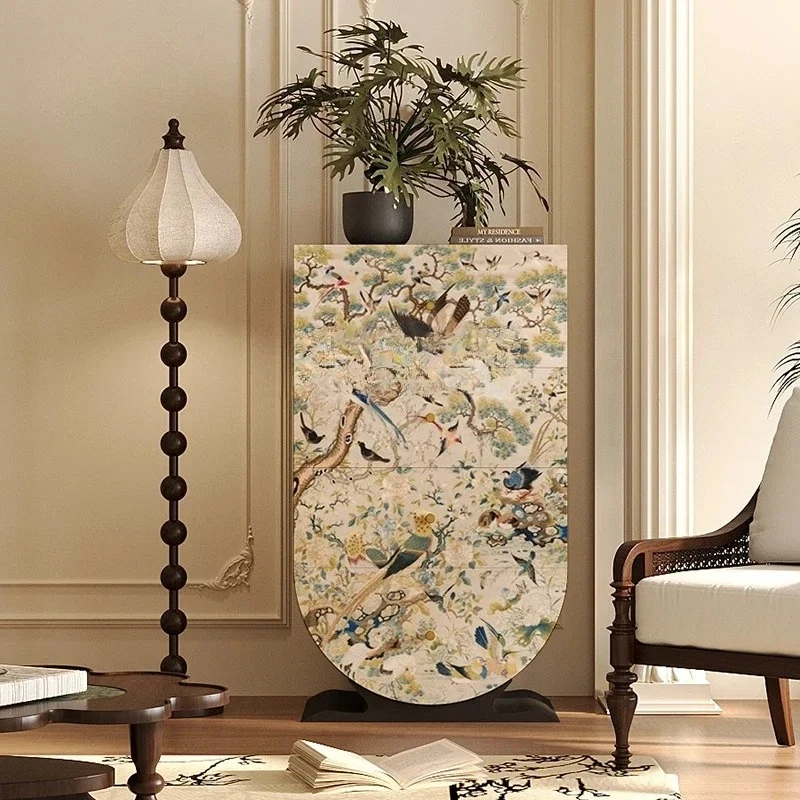 

ss8350 Medieval French flower and bird living room solid wood bucket cabinet against the wall household entrance integrated lock