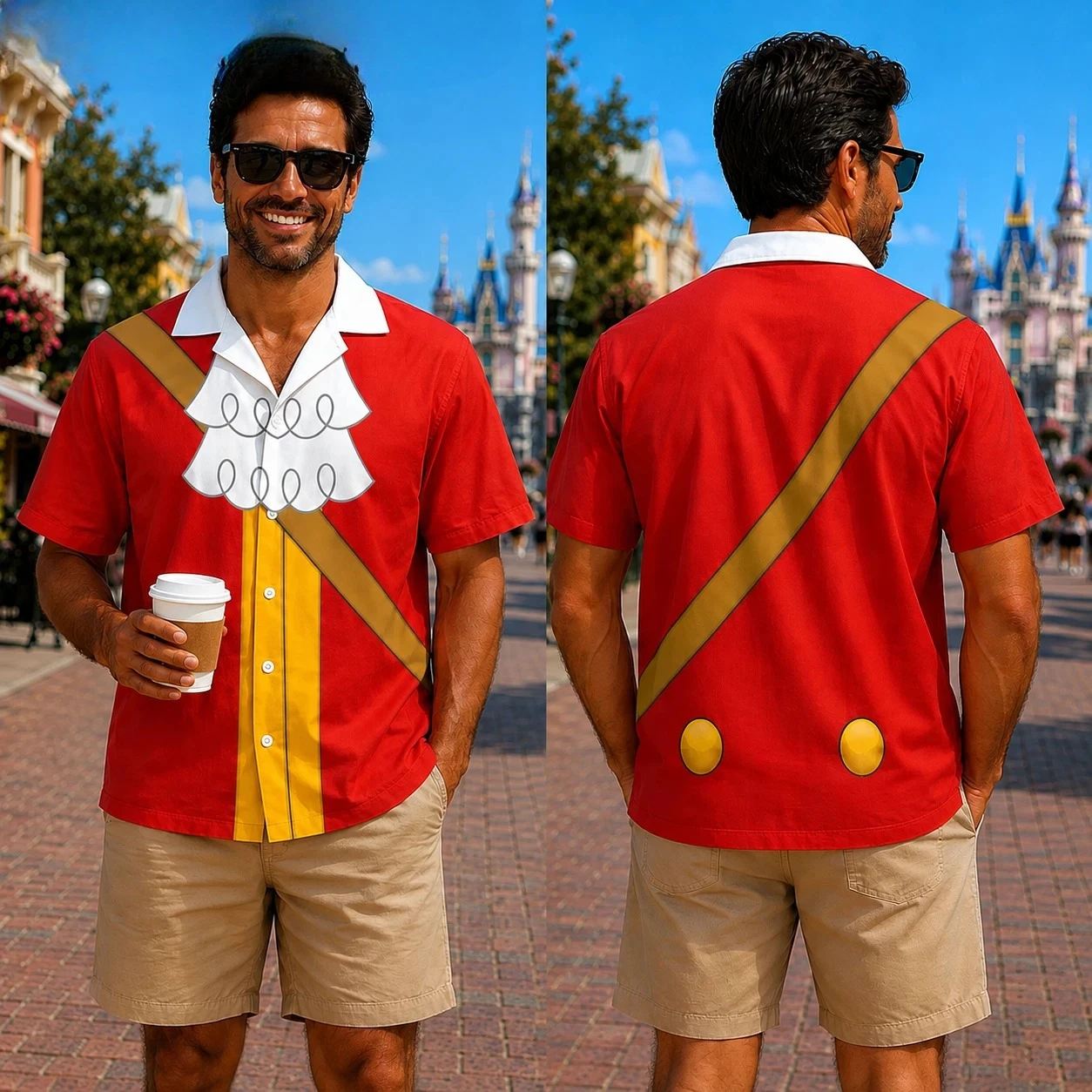 Men's Fun Pirate Costume 3D Printed Short-Sleeve T-Shirt, Casual Holiday Park Role-Playing Costume, Novel Holiday Party T-Shirt