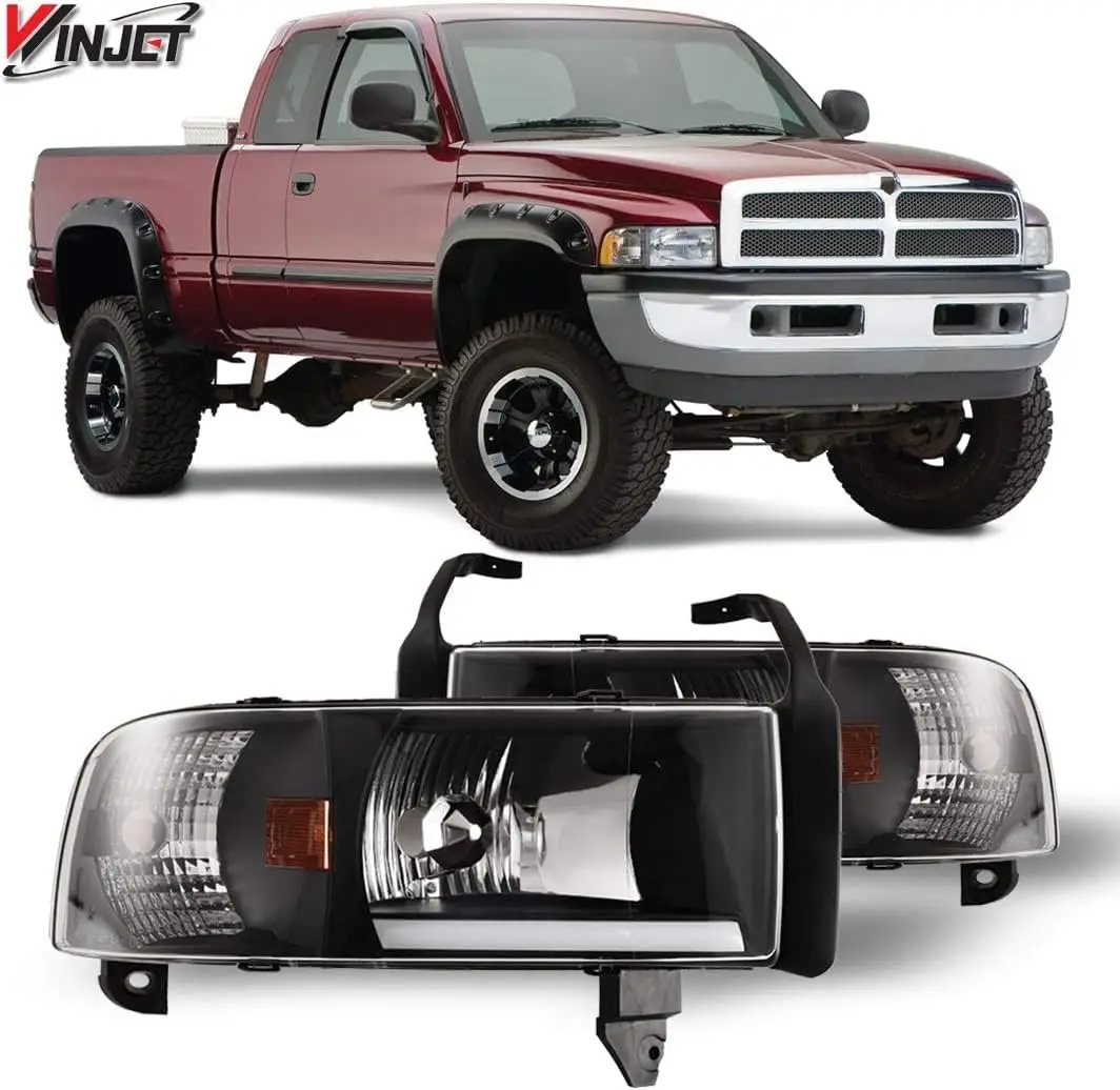 

Headlight Assembly Compatible with [1994 1995 1996 1997 1998 1999 2000 2001 2002 Dodge RAM 1500 2500 3500 4000] LED Tube DRL Bar