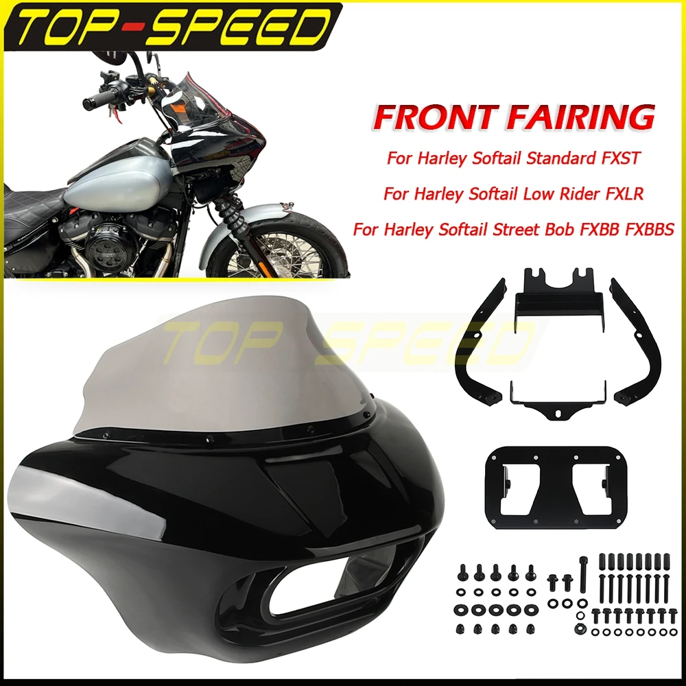 

For Harley Softail Street Bob FXBB FXBBS Low Rider FXLR Standard FXST Motorcycle Windshield Fairing Headlight Cowl W/Bracket Kit